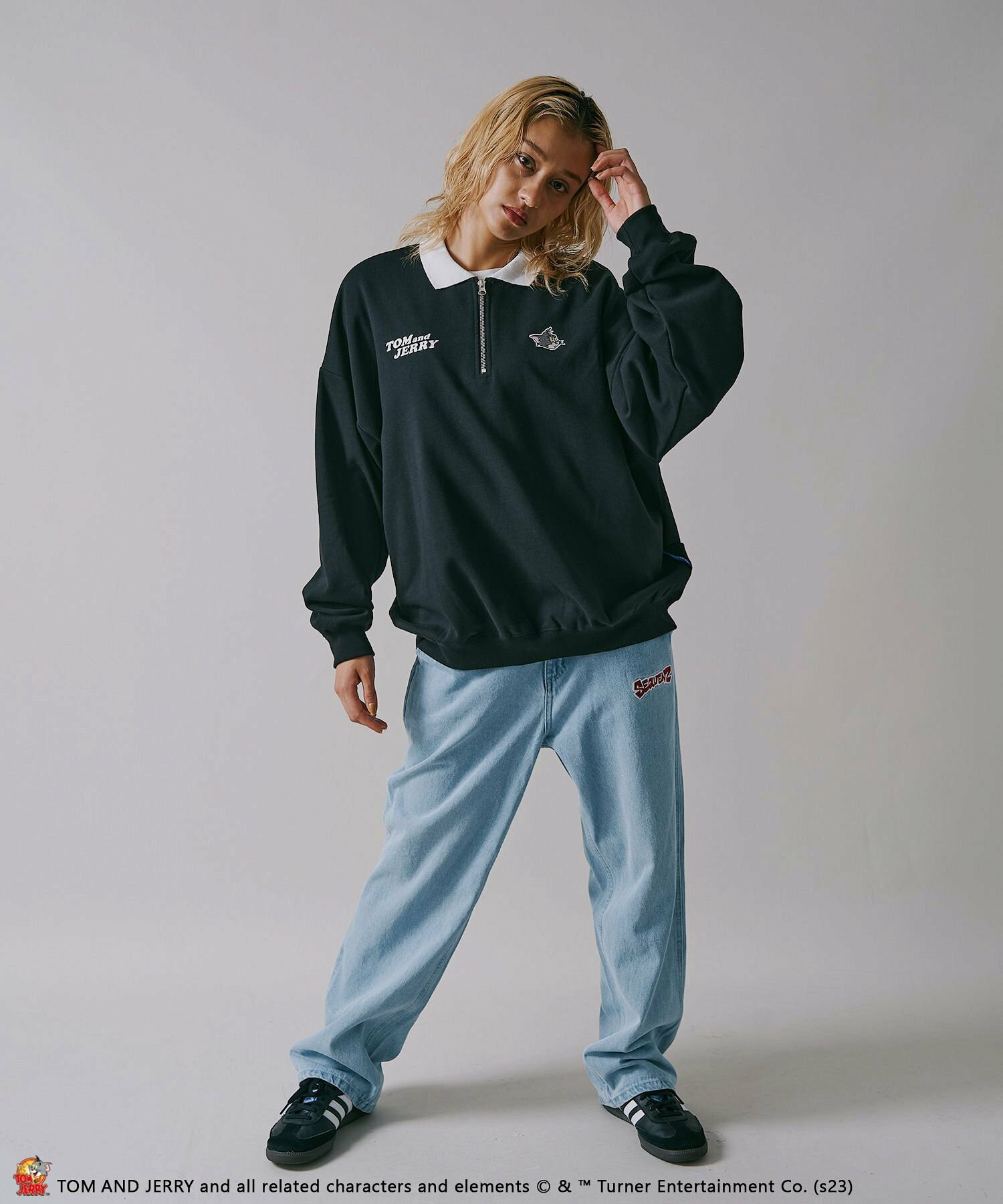 【SEQUENZ】TOM and JERRY HALF ZIP SWEAT / トムとジェリー ストリート 古着風 ペアコーデ ハーフジップ プルオーバー